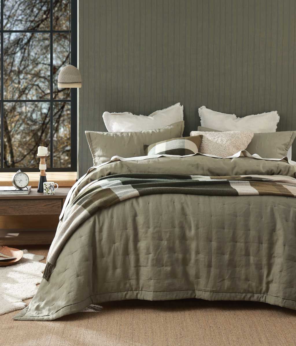 Laundered Linen Olive Bedspread Set