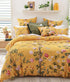 Opulent and artistic, M.M Linen Yuki design of charming blossoms and fauna on a sunny and soft, golden background