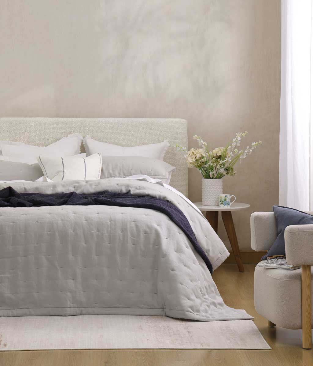 Laundered Linen Pewter Bedspread Set