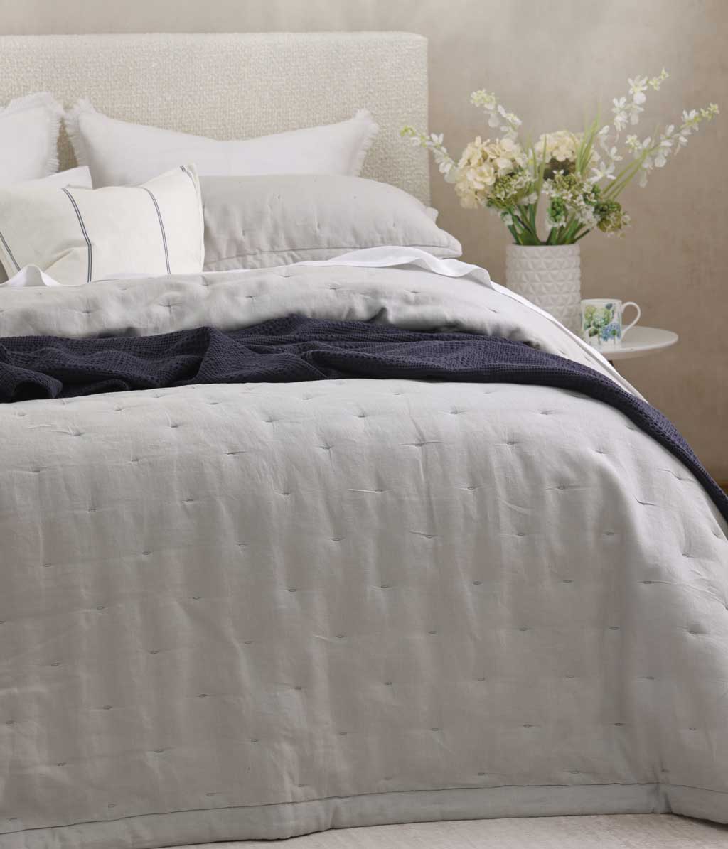 Laundered Linen Pewter Bedspread Set