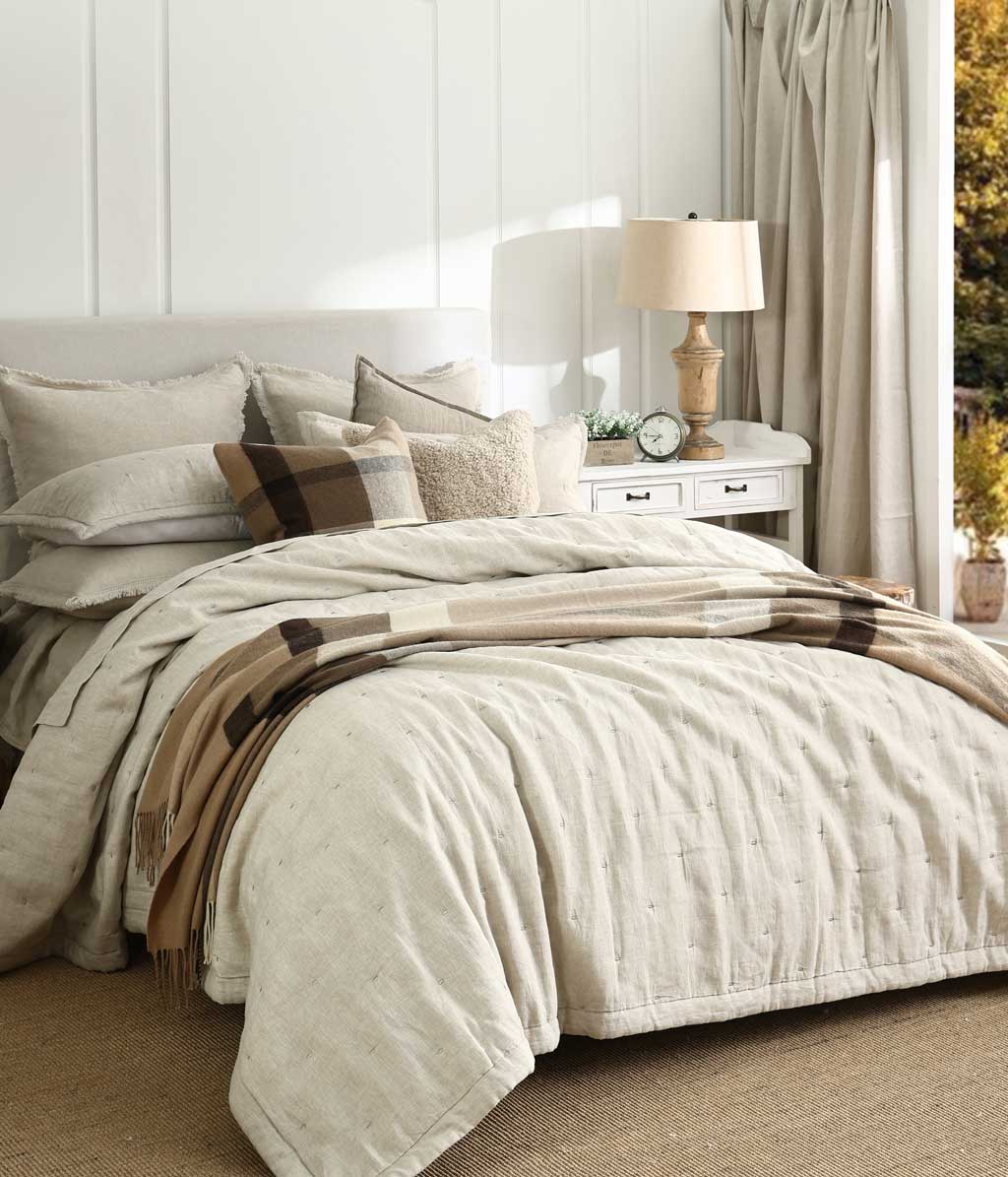 Laundered Linen Natural Bedspread Set