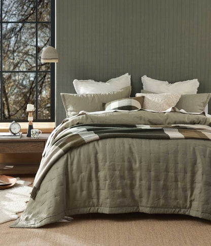 Laundered Linen Olive Bedspread Set