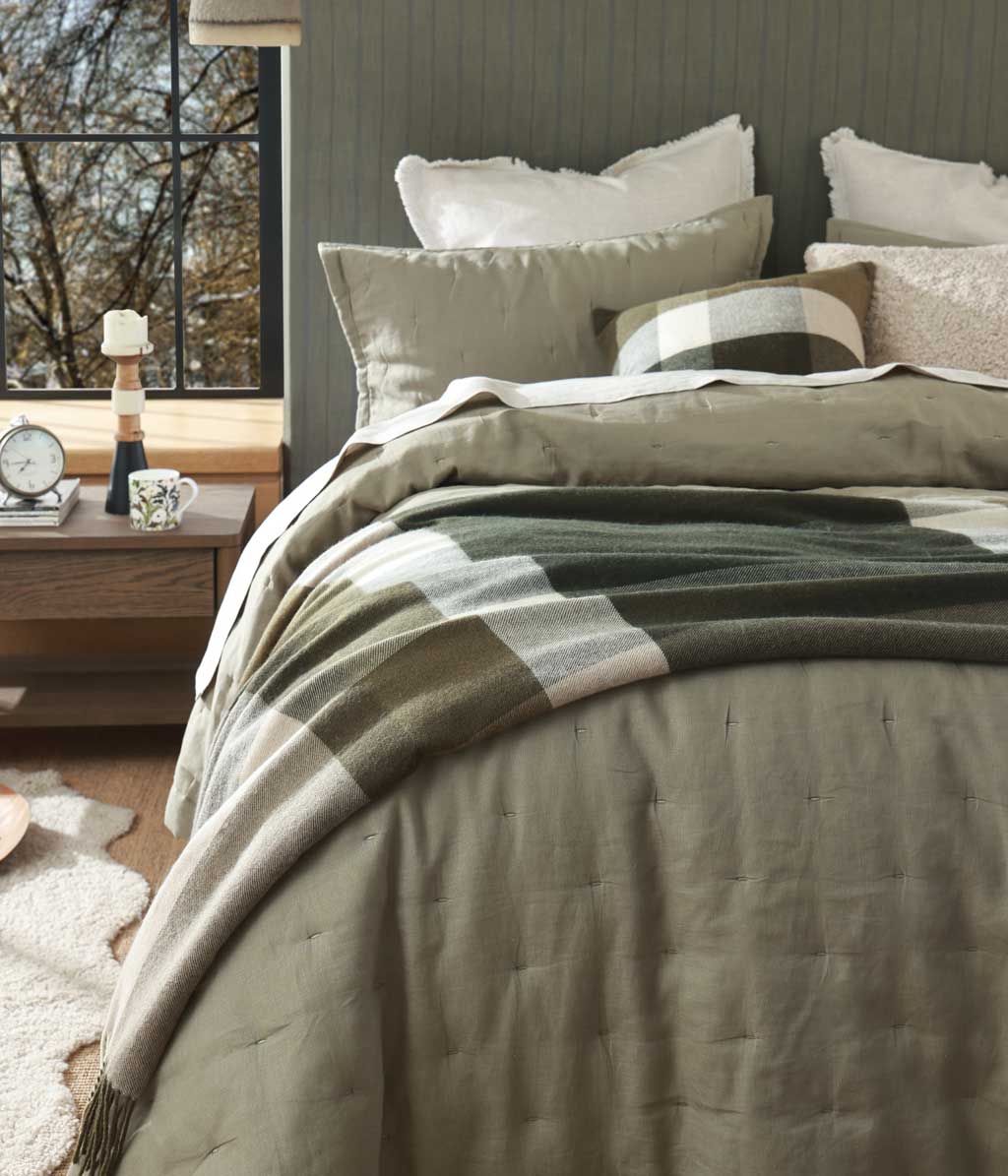 Laundered Linen Olive Bedspread Set