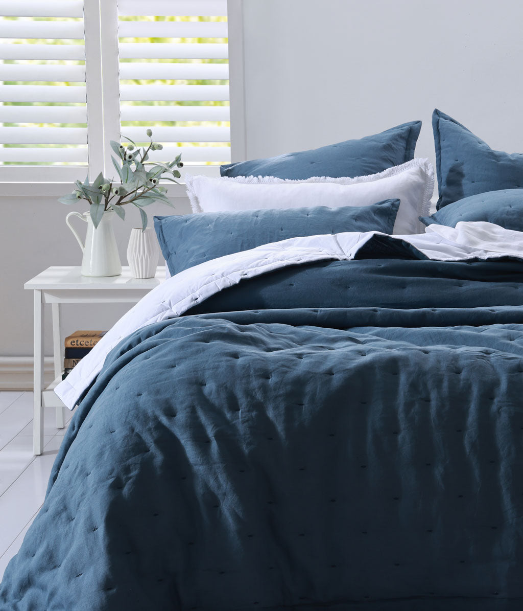 Laundered Linen Ocean Bedspread Set