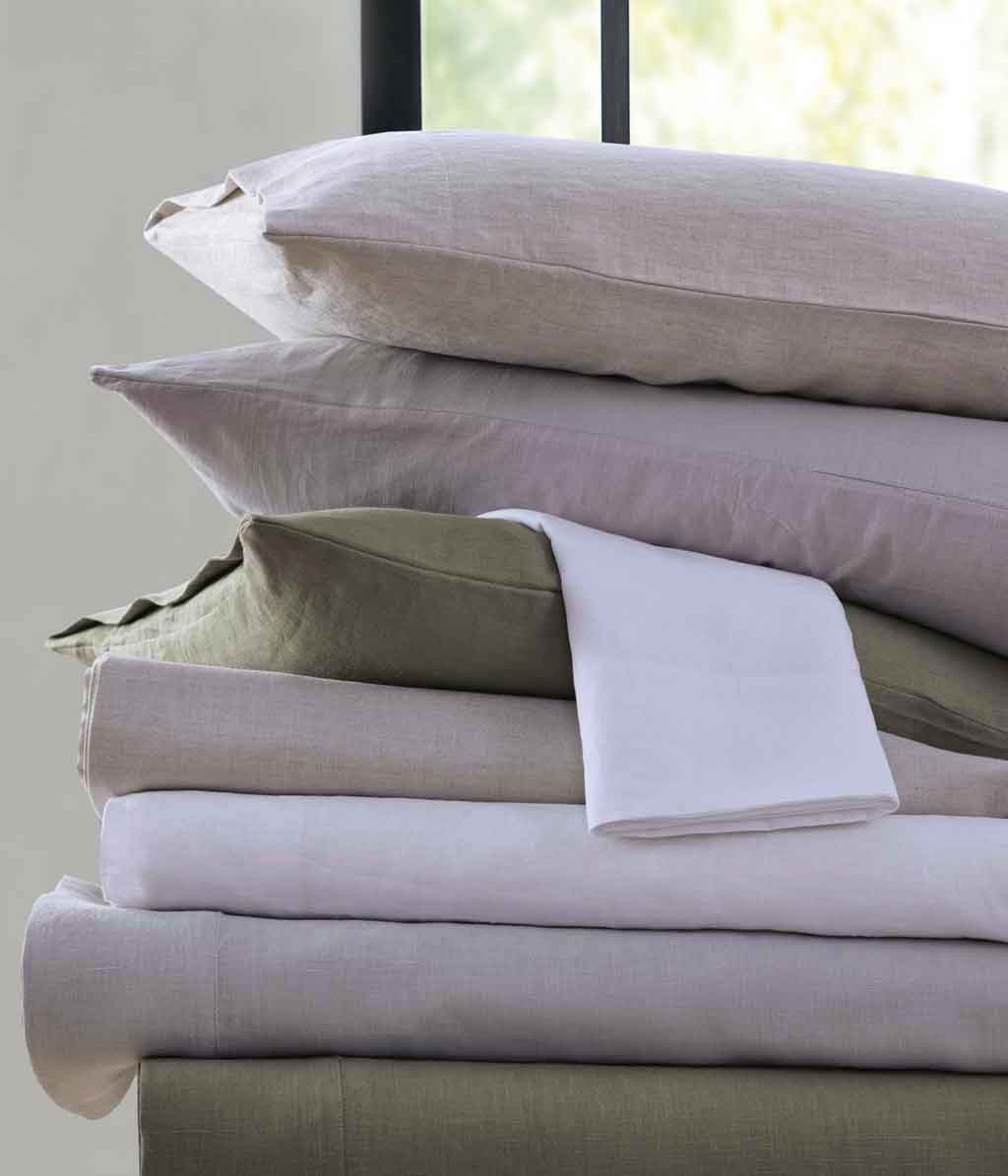 Laundered Linen Olive Fitted Sheet Set