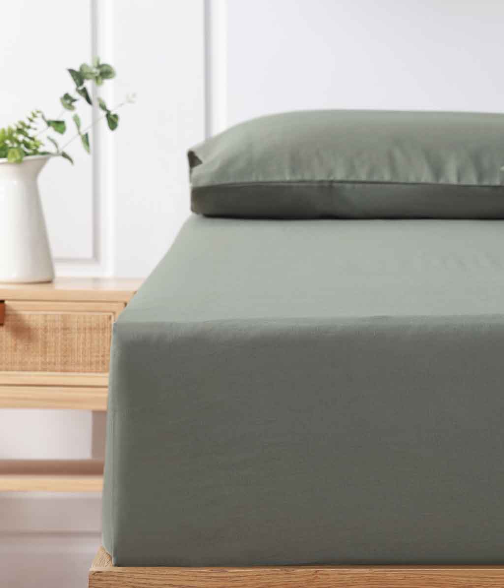 Laundered Linen Olive Fitted Sheet Set